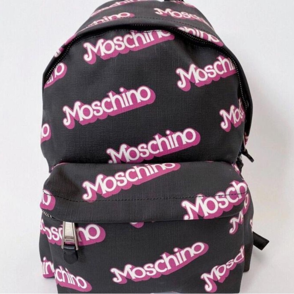 Moschino Black Backpack with Pink Logo Print